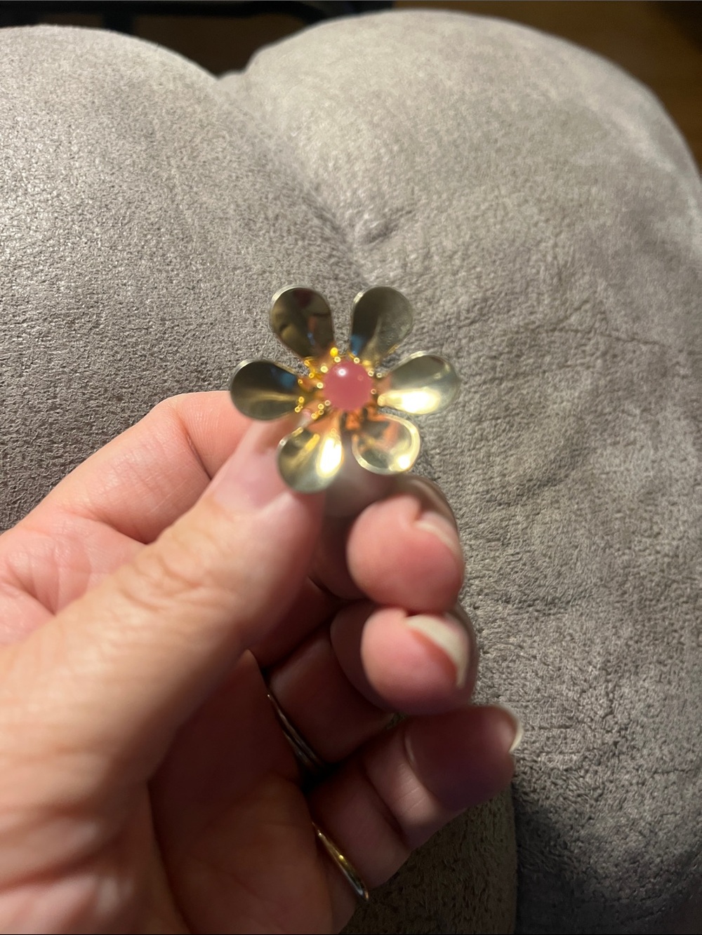 Gold Floral Statement pin with Pink Center 1995